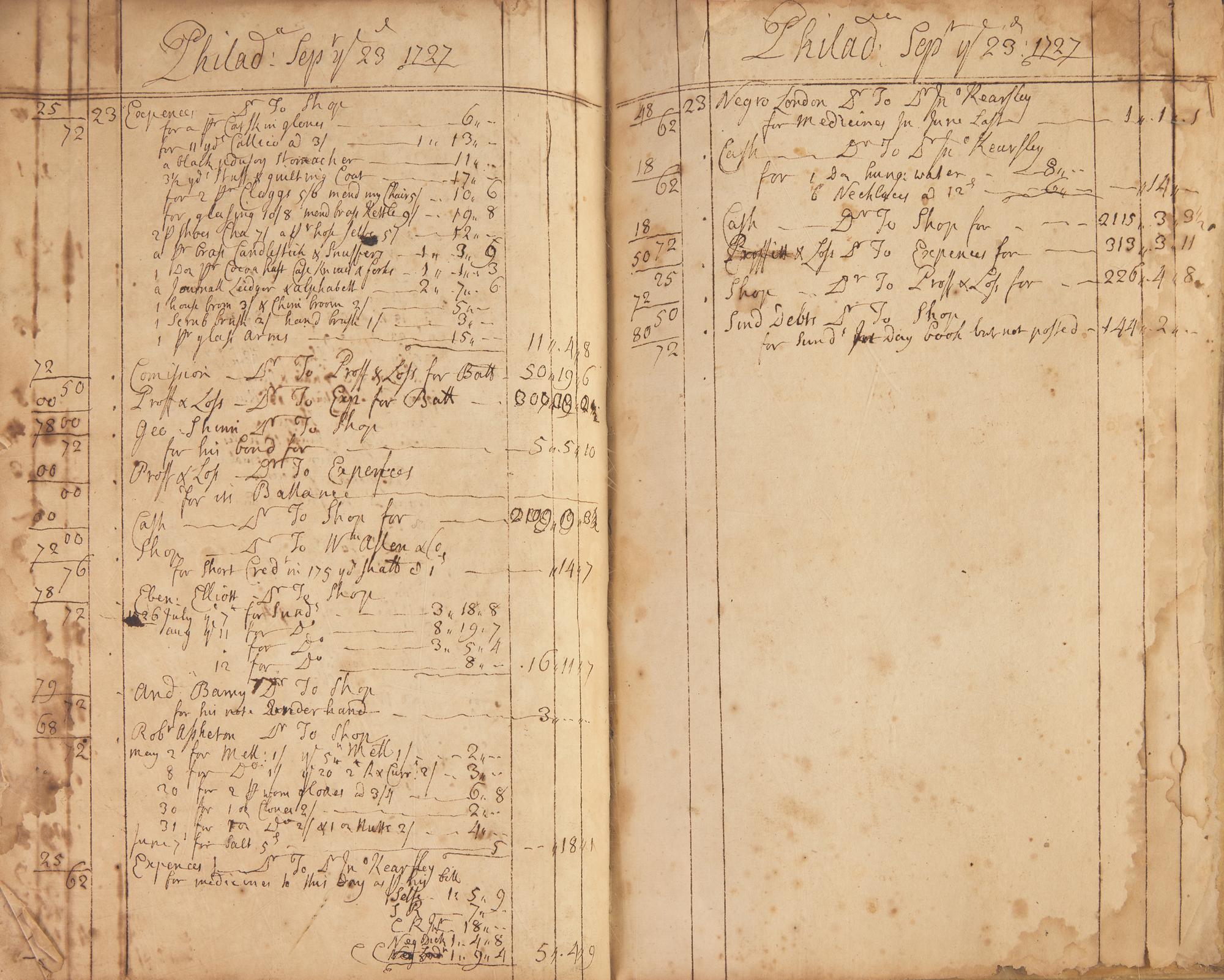 [Philadelphia] Early 18th Century Daybook for a Philadelphia Merchant
