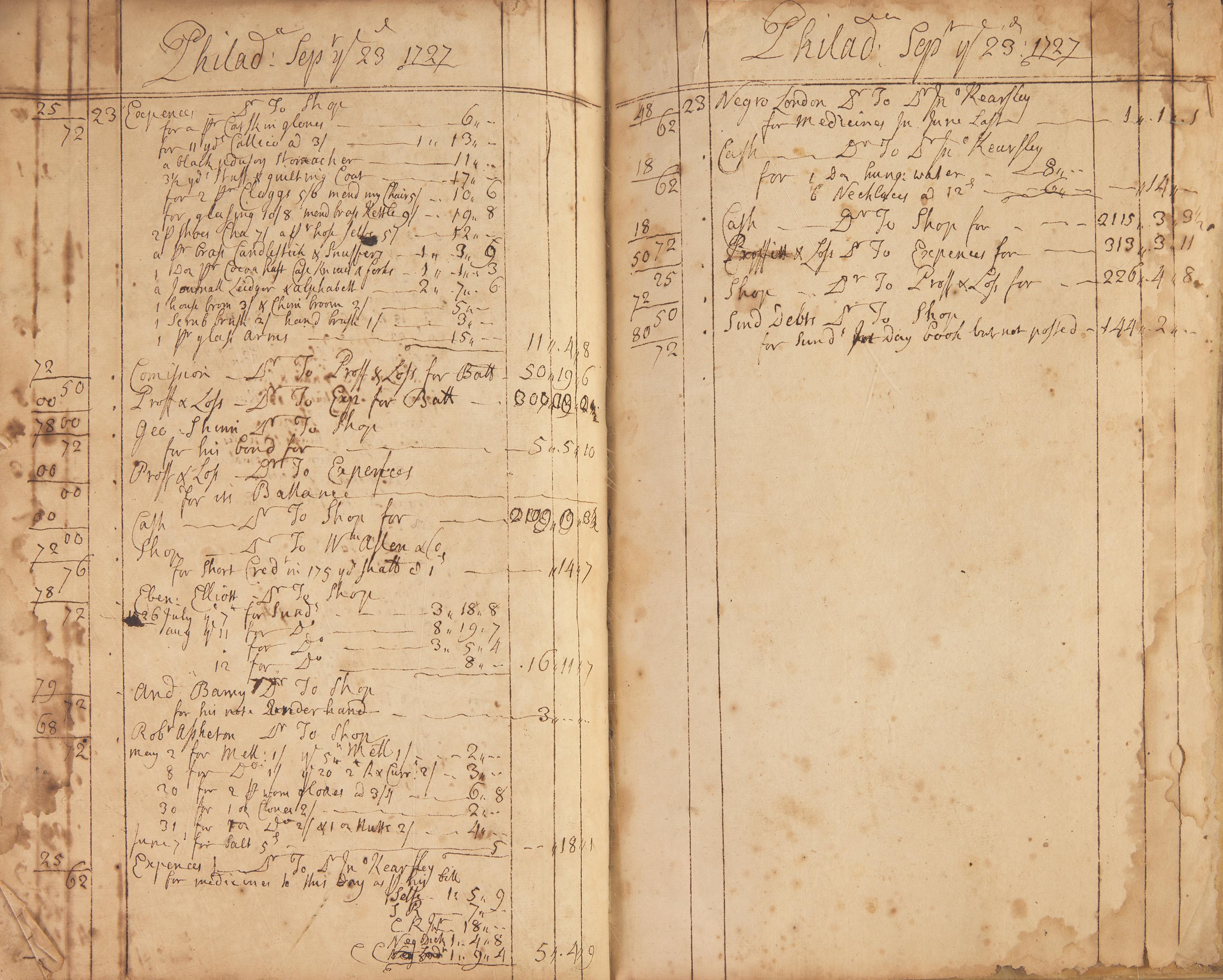 [Philadelphia] Early 18th Century Daybook for a Philadelphia Merchant