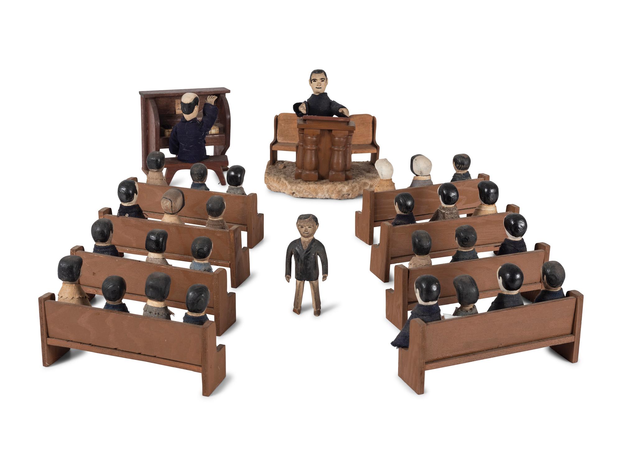 A Carved Wood Folk Art Church Toy Set