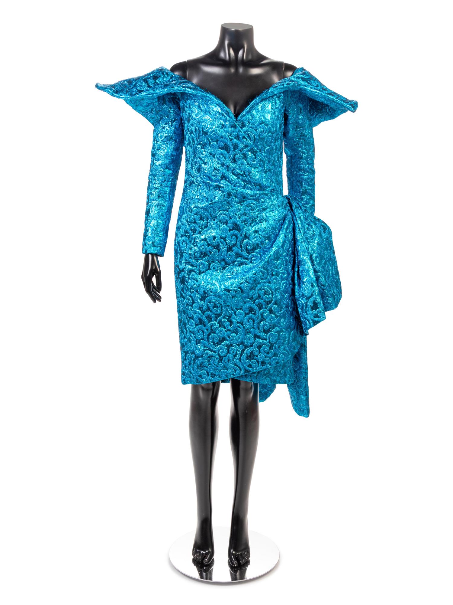 Yves Saint Laurent Haute Couture Blue Lame Evening Dress, 1989