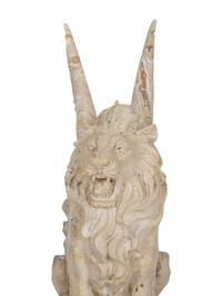 A Carved Marble Winged Seated Lion on Pedestal Base