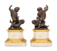 A Pair of French Gilt and Patinated Bronze and Marble Ornaments