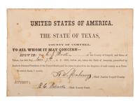 [CIVIL WAR] -- [CONFEDERATE]. 1865 Confederate Oath of Amnesty for G.J. Buck, Co. D, Texas 21st Cavalry. Coryell County, TX, 7 November 1865.