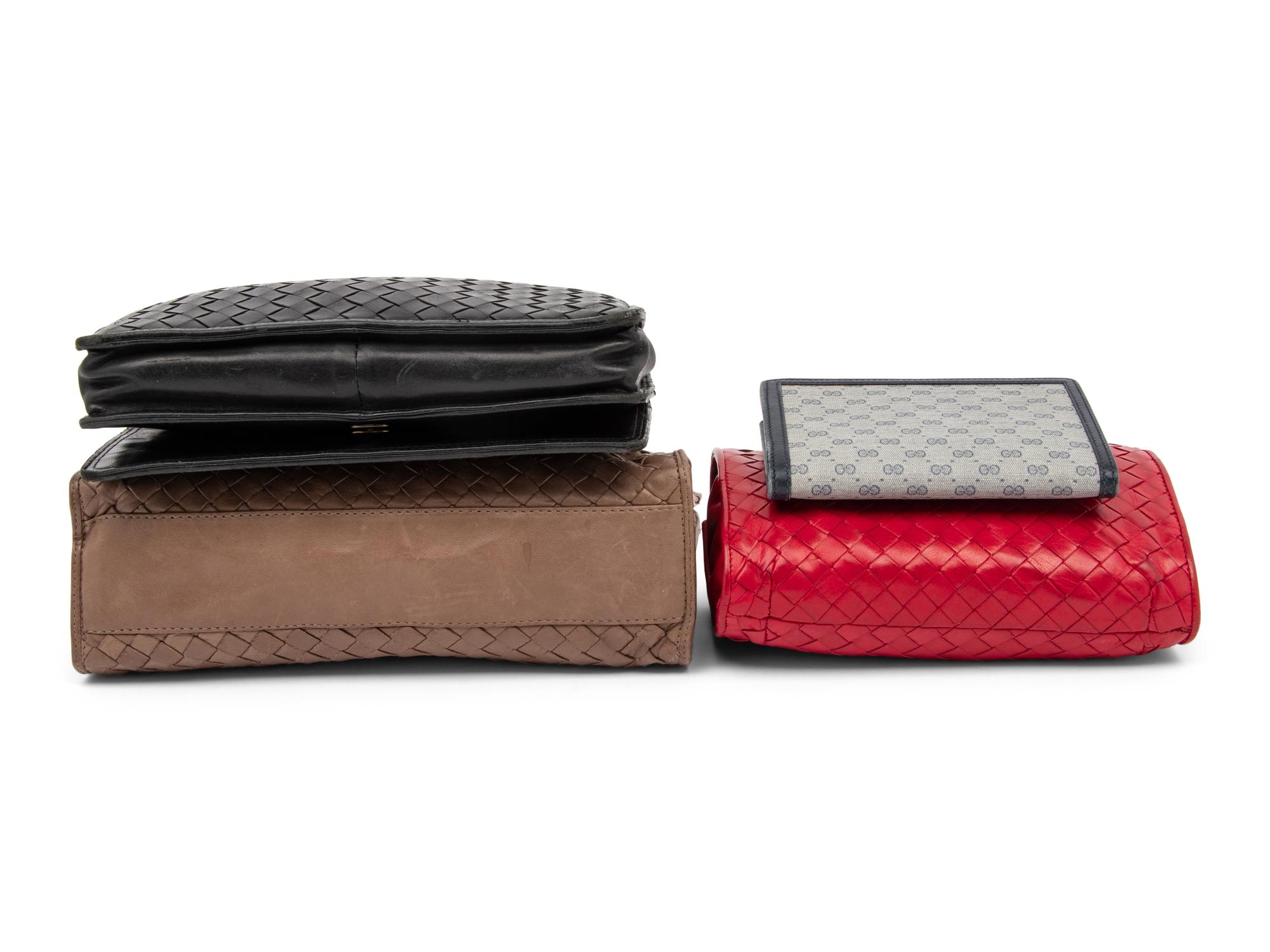 Three Intrecciato Leather Bags by Bottega Veneta and One Gucci Wallet, 1980s