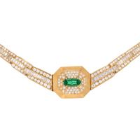YELLOW GOLD, EMERALD AND DIAMOND NECKLACE