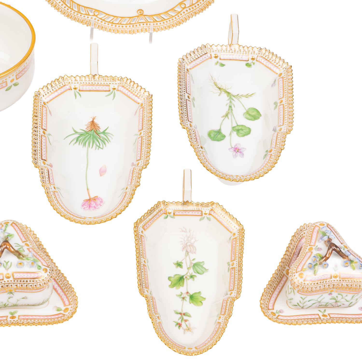 A Collection of Royal Copenhagen Flora Danica Porcelain Table Articles