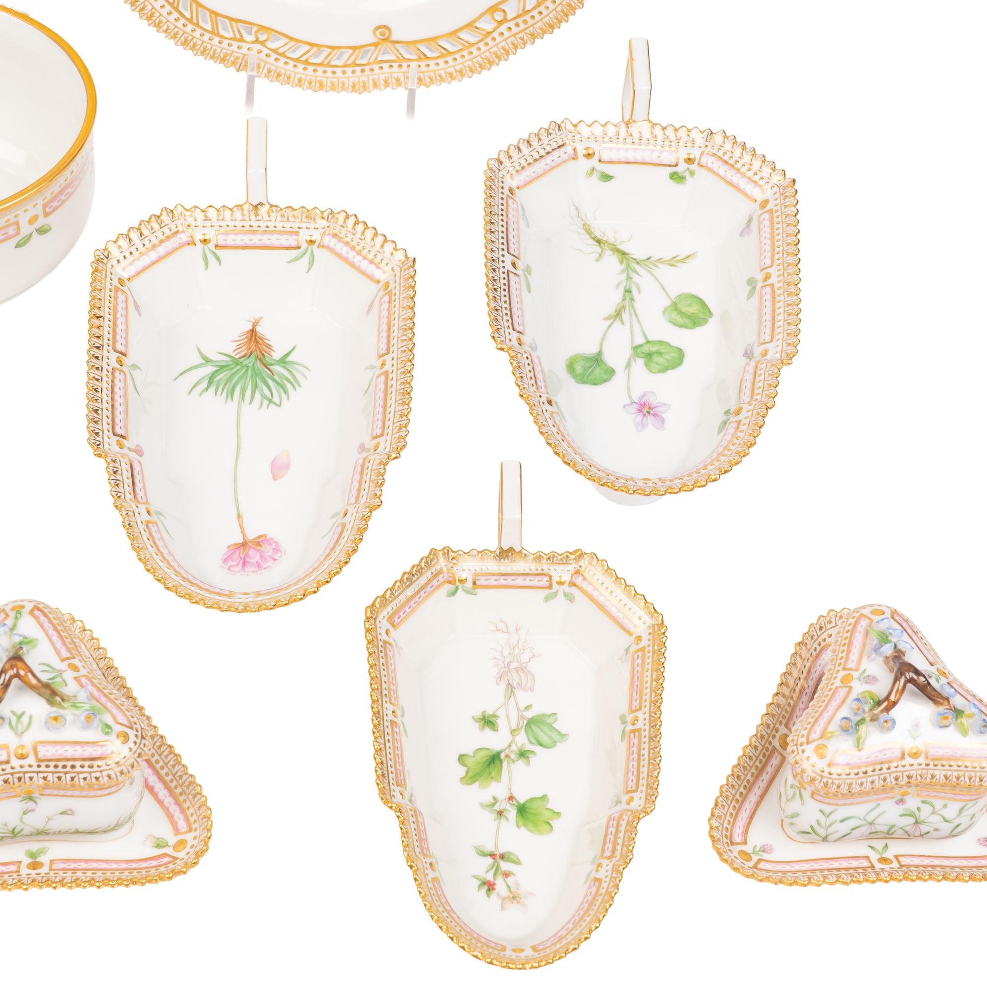 A Collection of Royal Copenhagen Flora Danica Porcelain Table Articles