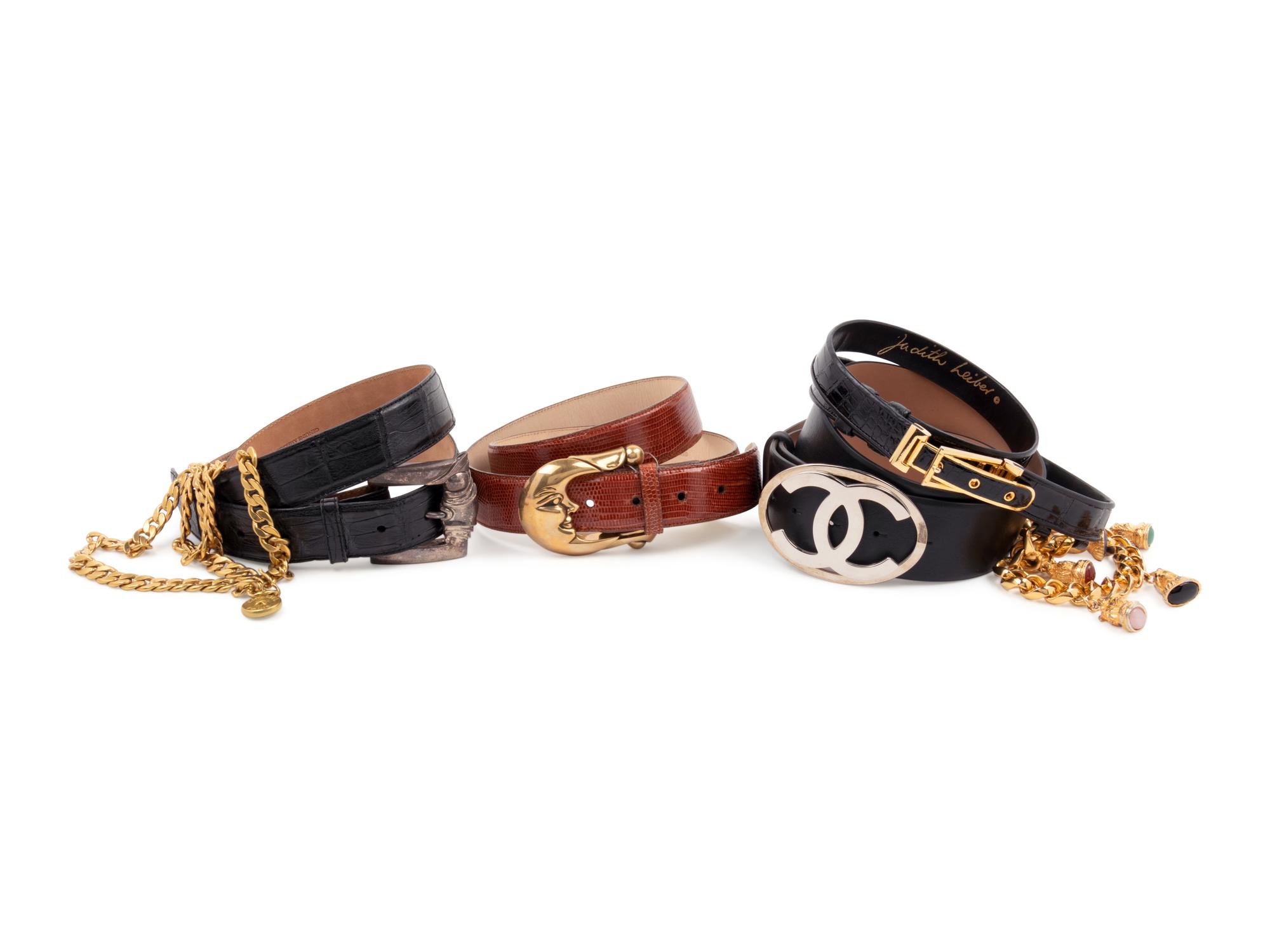 Five Designer Belts: Two Chanel, Two Kieselstein-Cord, One Judith Leiber