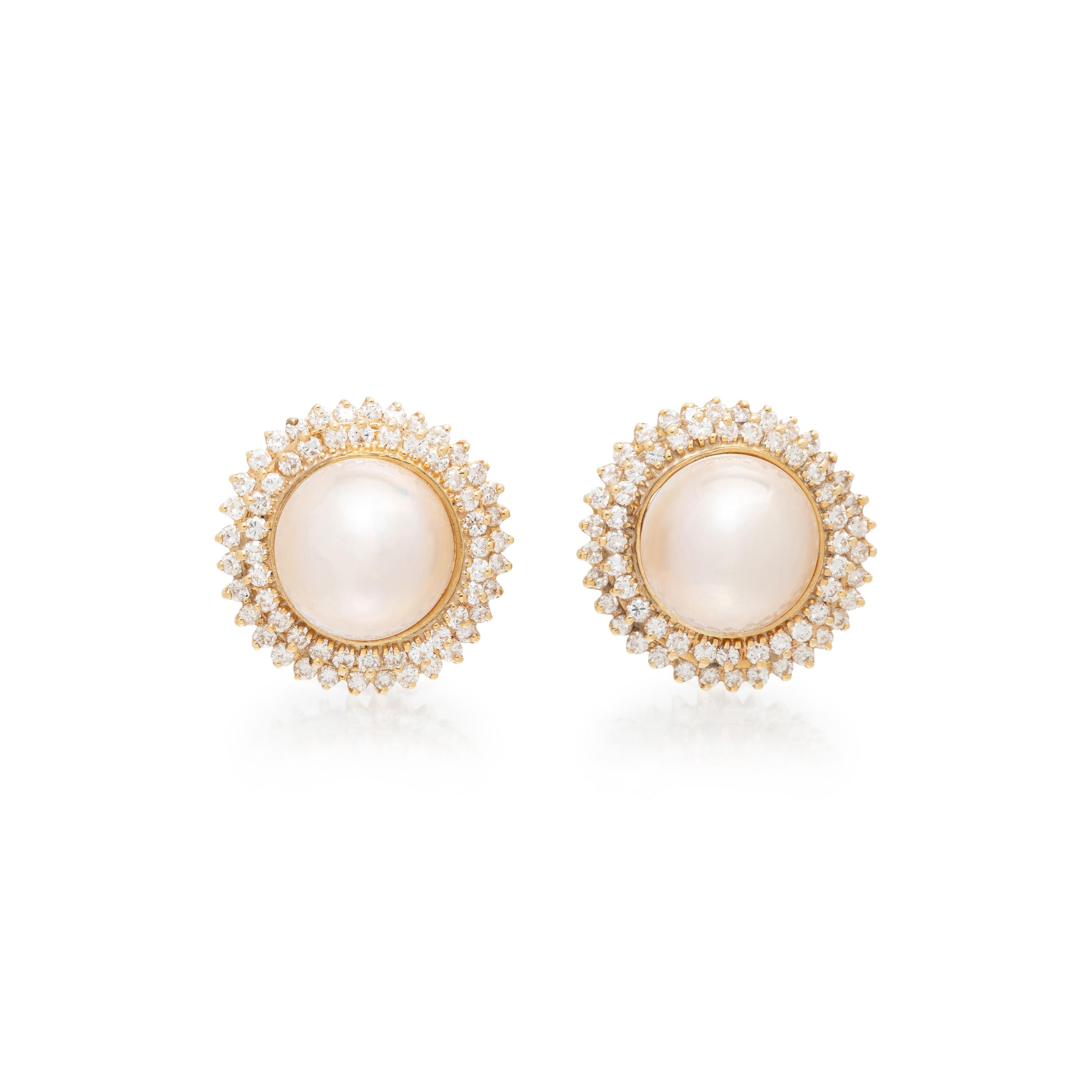 MABÉ PEARL AND DIAMOND EARRINGS