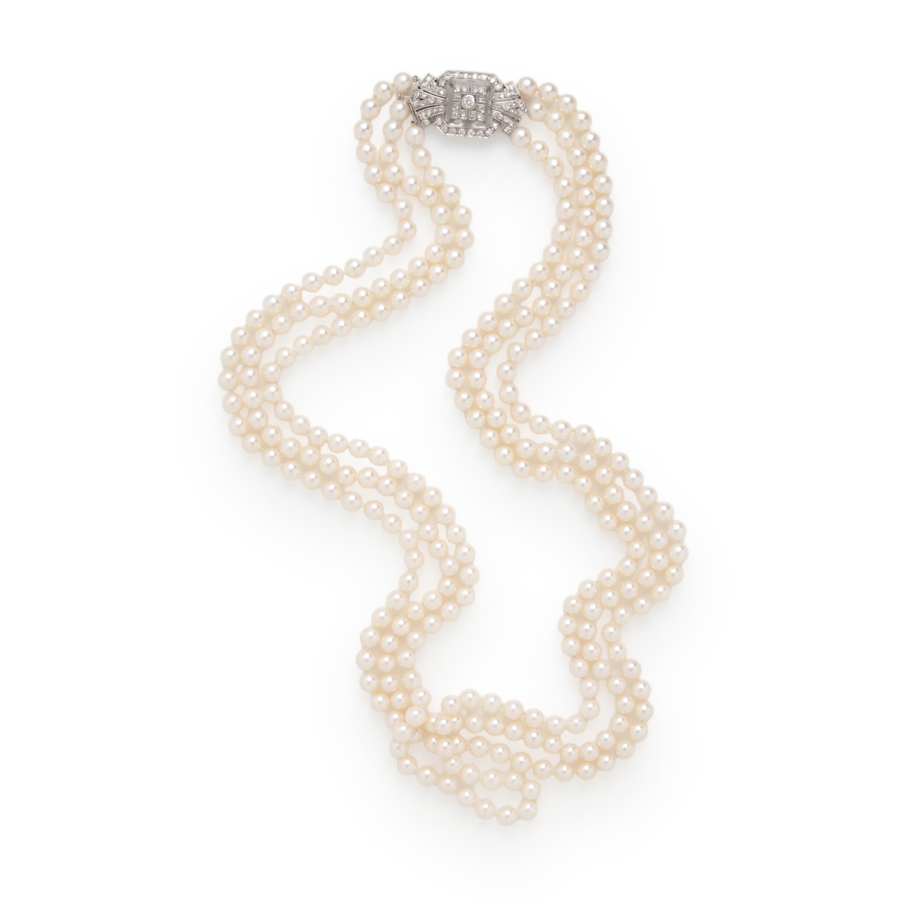 Cultured Pearl, Diamond, and Rock Crystal Quartz Necklace