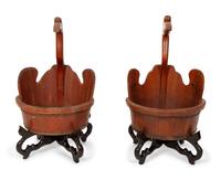 A Pair of Vintage Japanese Painted and Stained Pine Crane Handled Basins — 19TH/20TH CENTURY