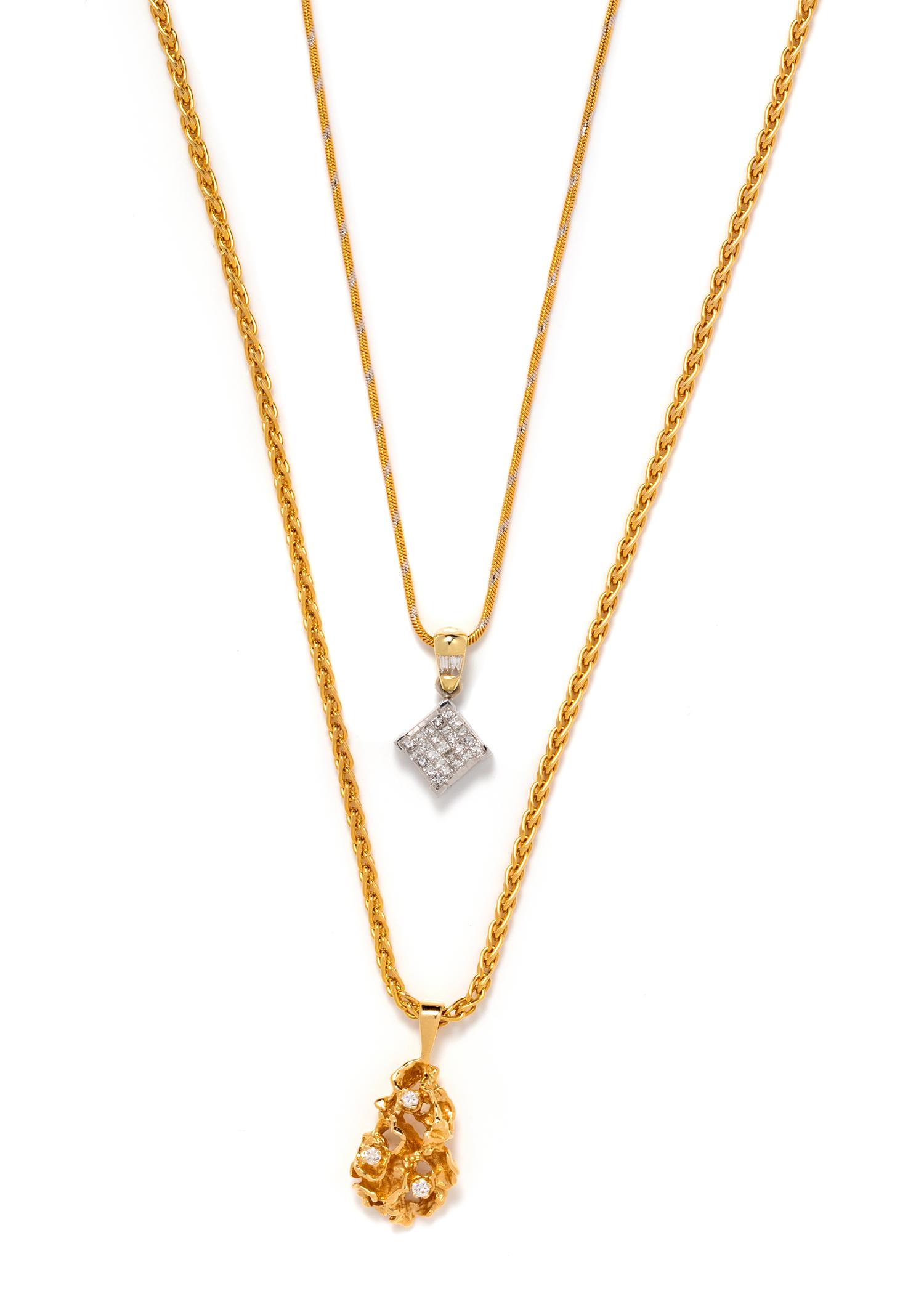 A Collection of 14 Karat Gold and Diamond Pendant/Necklaces,