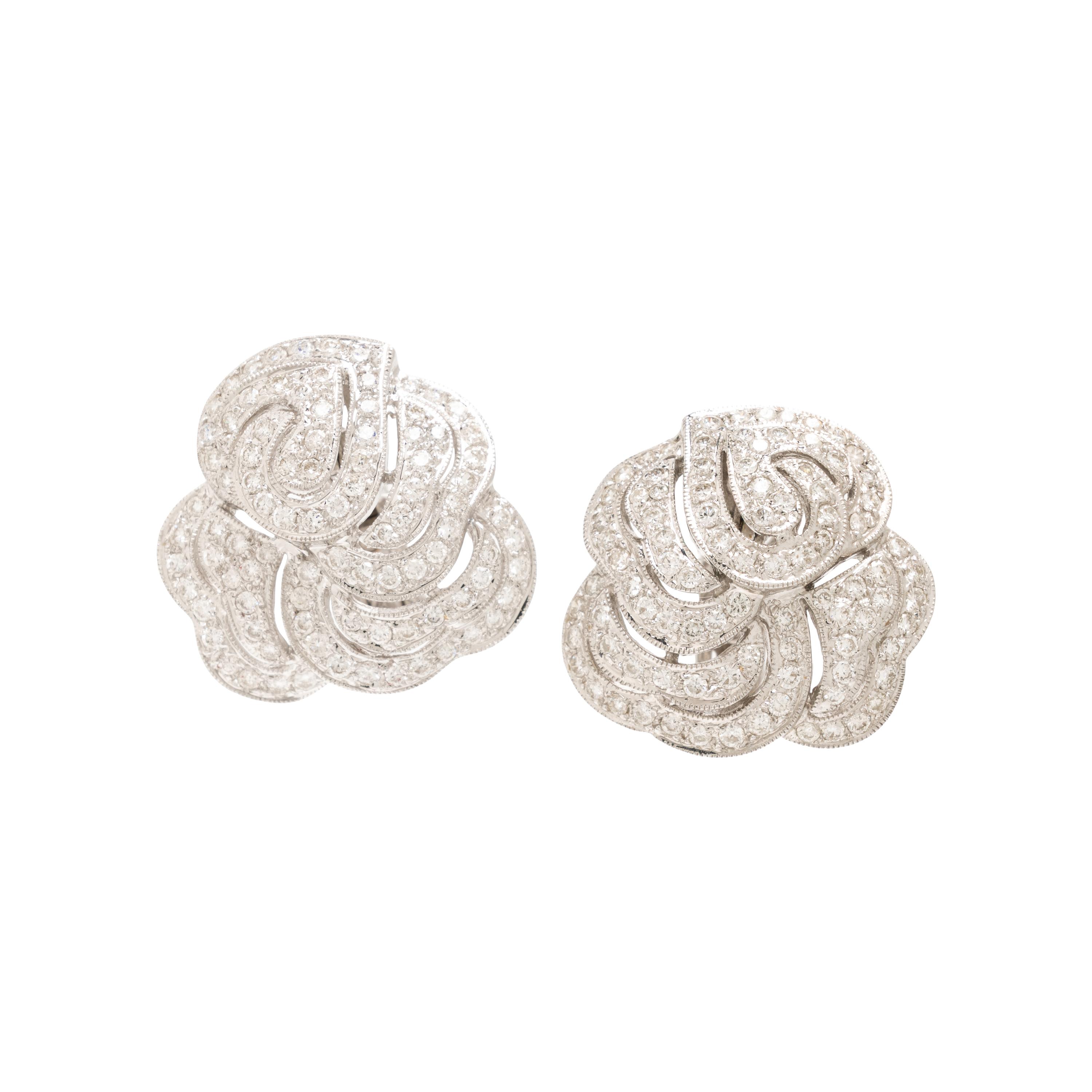 Diamond and White Gold Flower Earrings