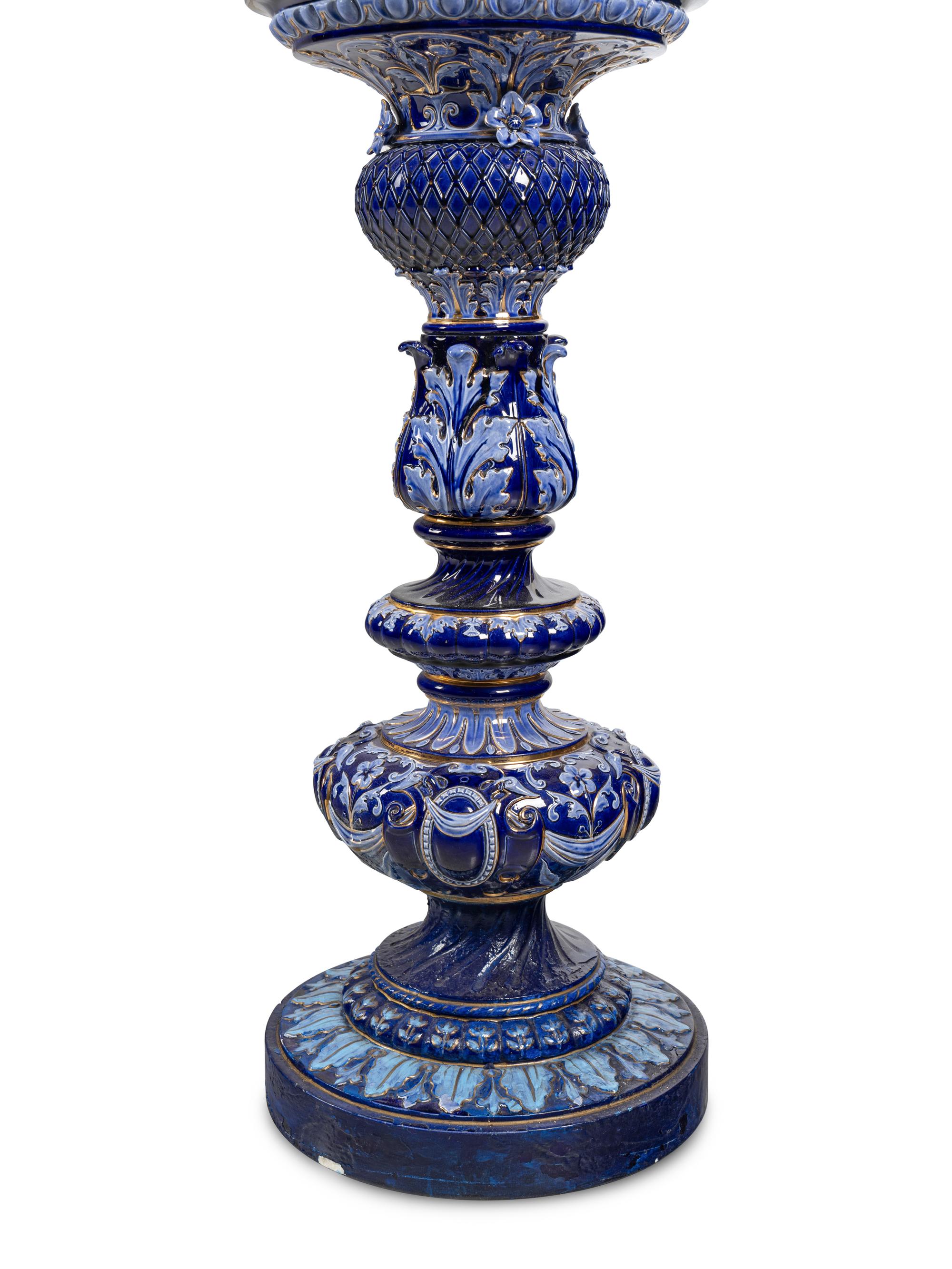 A Swedish Majolica Jardinière and Pedestal