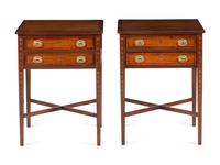 A Pair of Georgian Style Mahogany and Satinwood Side Tables