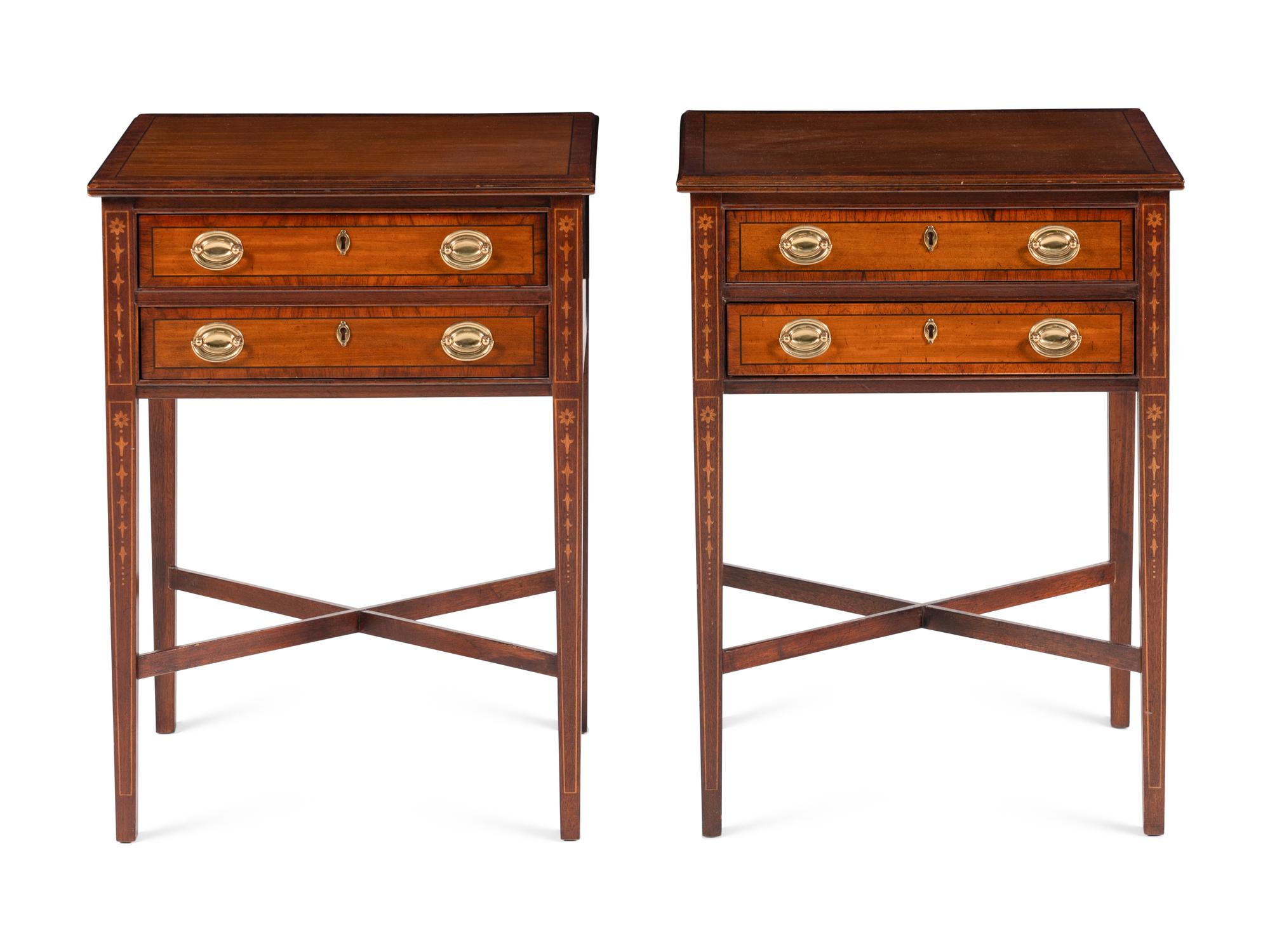 A Pair of Georgian Style Mahogany and Satinwood Side Tables