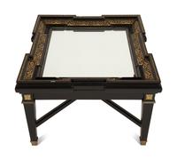 A Neoclassical Style Ebonized Low Table with a Brass Inlaid Framed Mirror Top — 20th Century