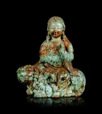 A Carved Turquoise Figure of Bodhisattva Manjushri