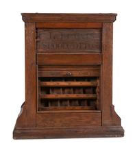 A J. & P. Coats Stenciled Oak Spool Cabinet