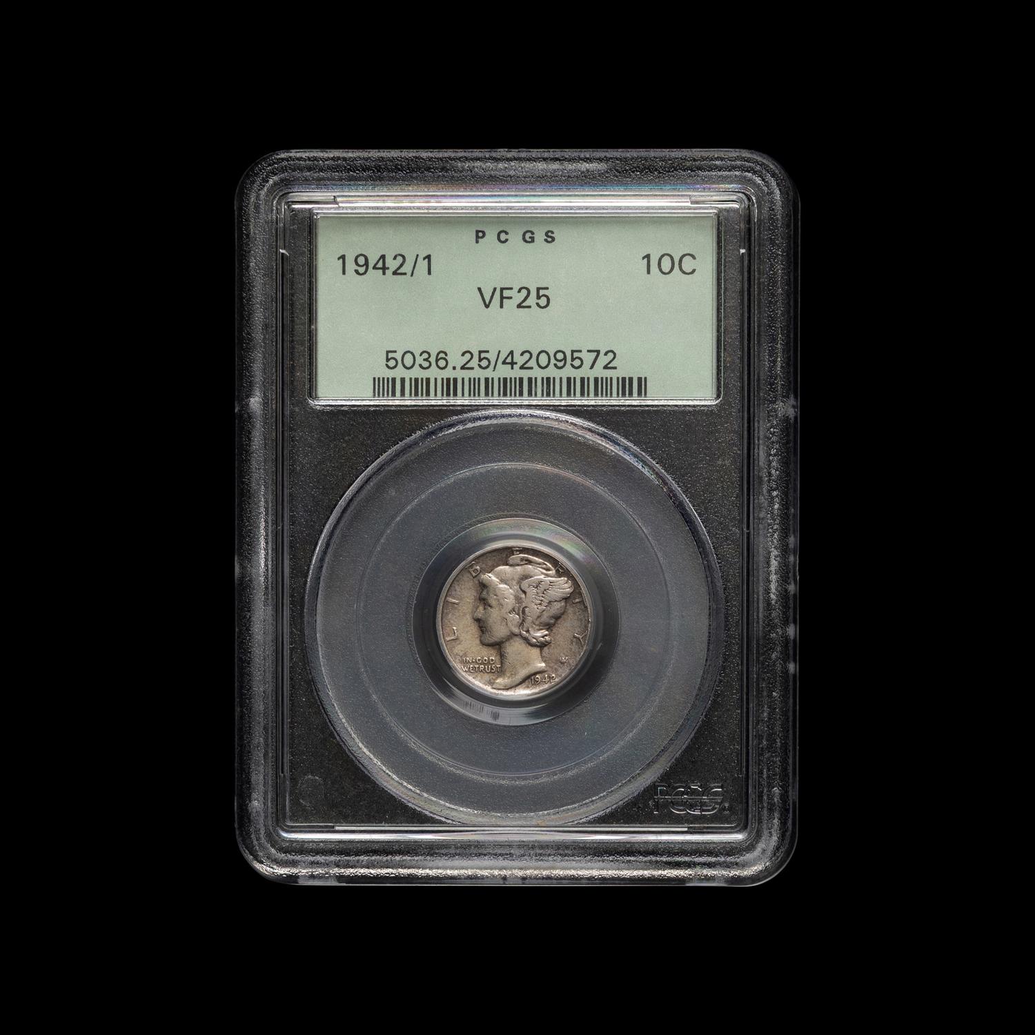A 1942/1 Mercury 10c Coin (PCGS VF25)