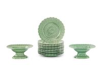 A Bordallo Pinheiro Basket Weave Green Dinner Service