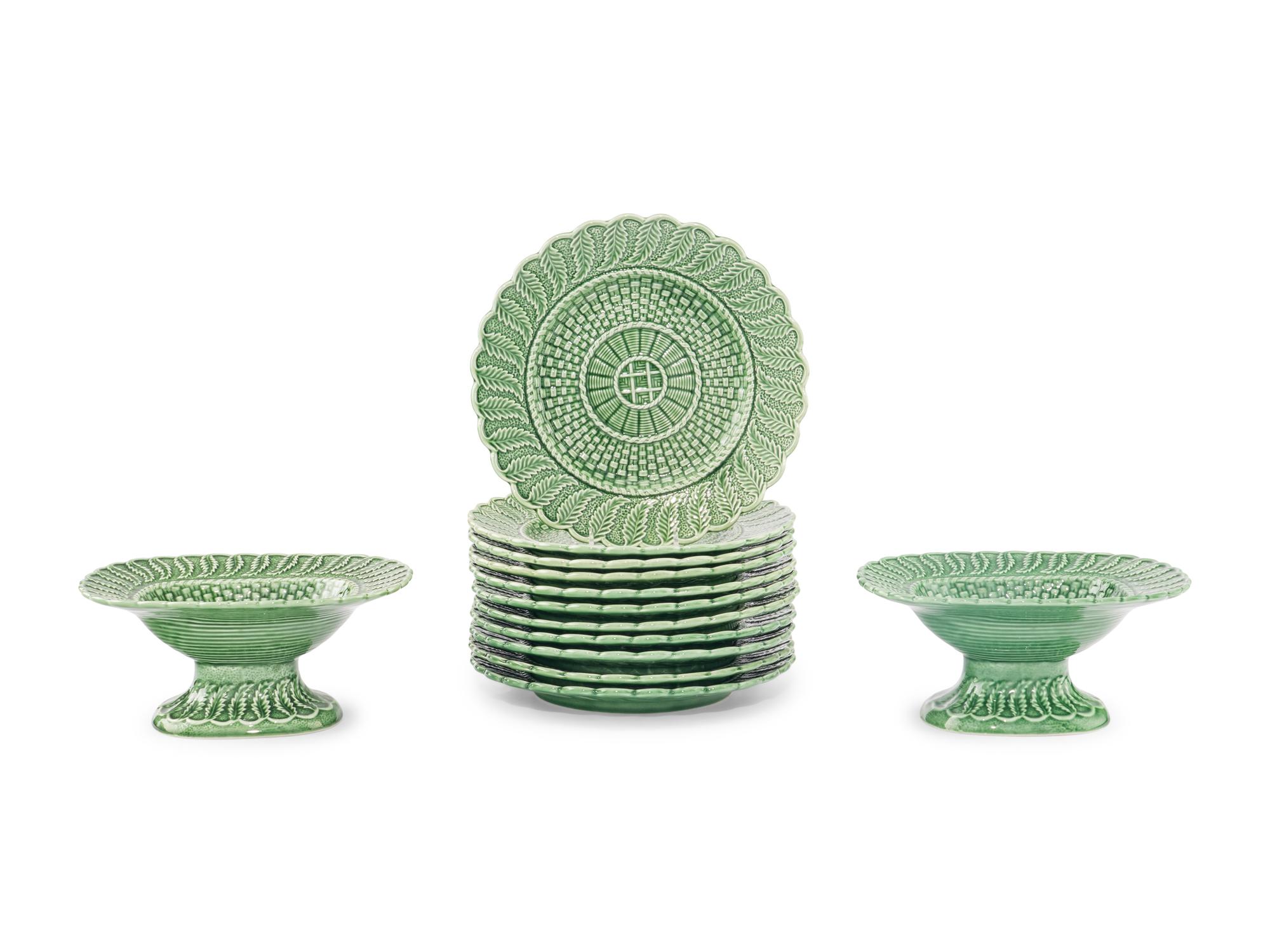 A Bordallo Pinheiro Basket Weave Green Dinner Service