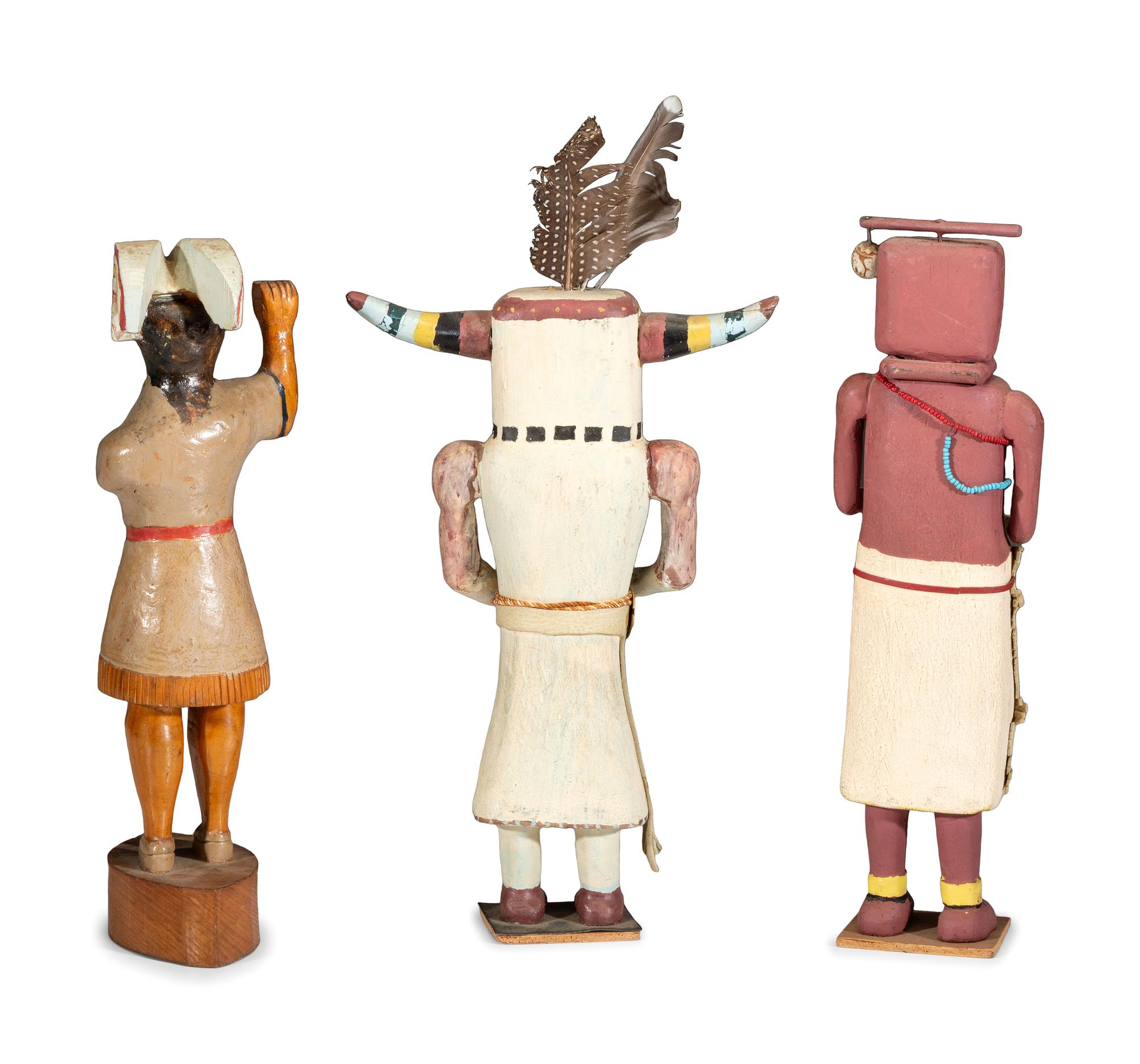 Three Folk Art Carved and Painted Wood Figures