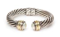 A Sterling Silver, 14 Karat Yellow Gold and Mabe Pearl 'Cable Classics' Bracelet, David Yurman, 27.50 dwts.
