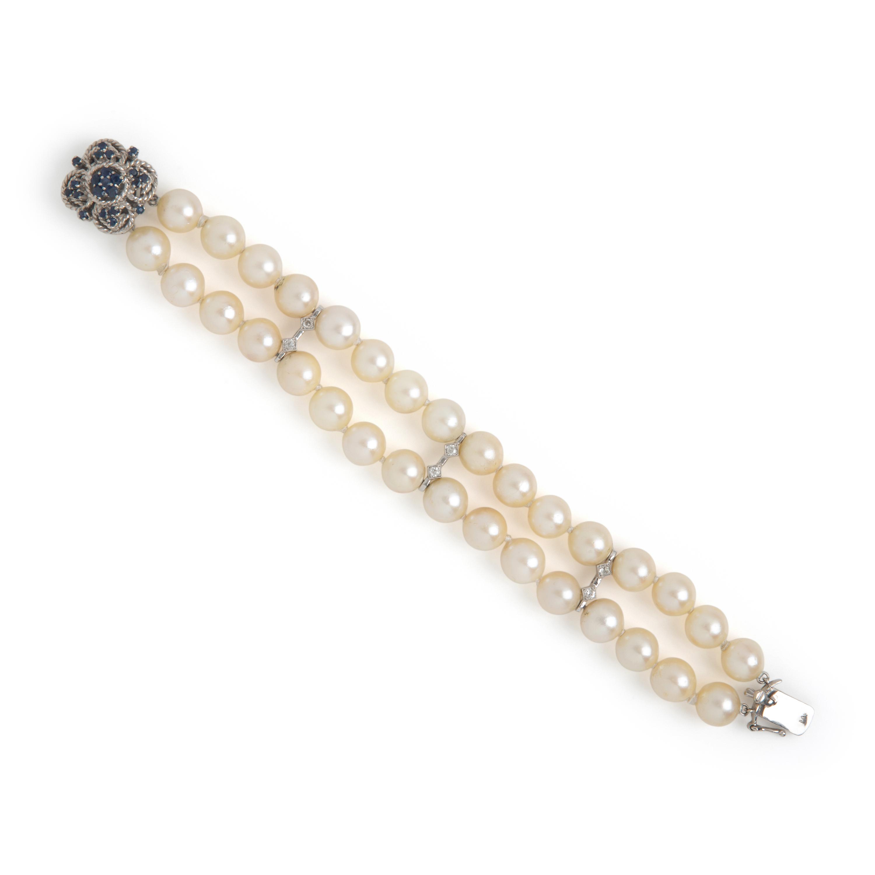 Cultured Pearl, Diamond, and Sapphire Bracelet