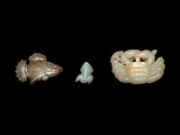 Three Chinese Celadon Jade Carved Figures of Animals