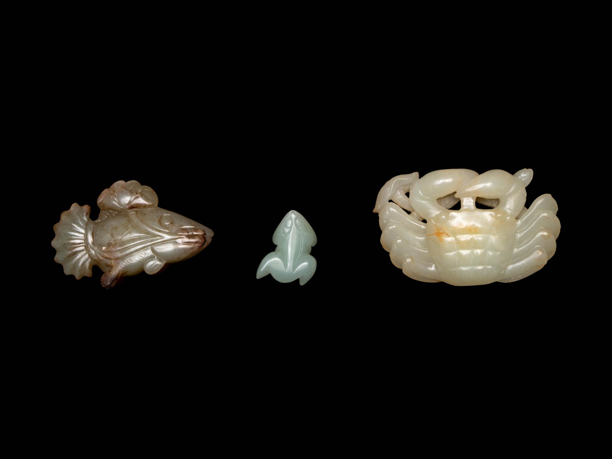 Three Chinese Celadon Jade Carved Figures of Animals