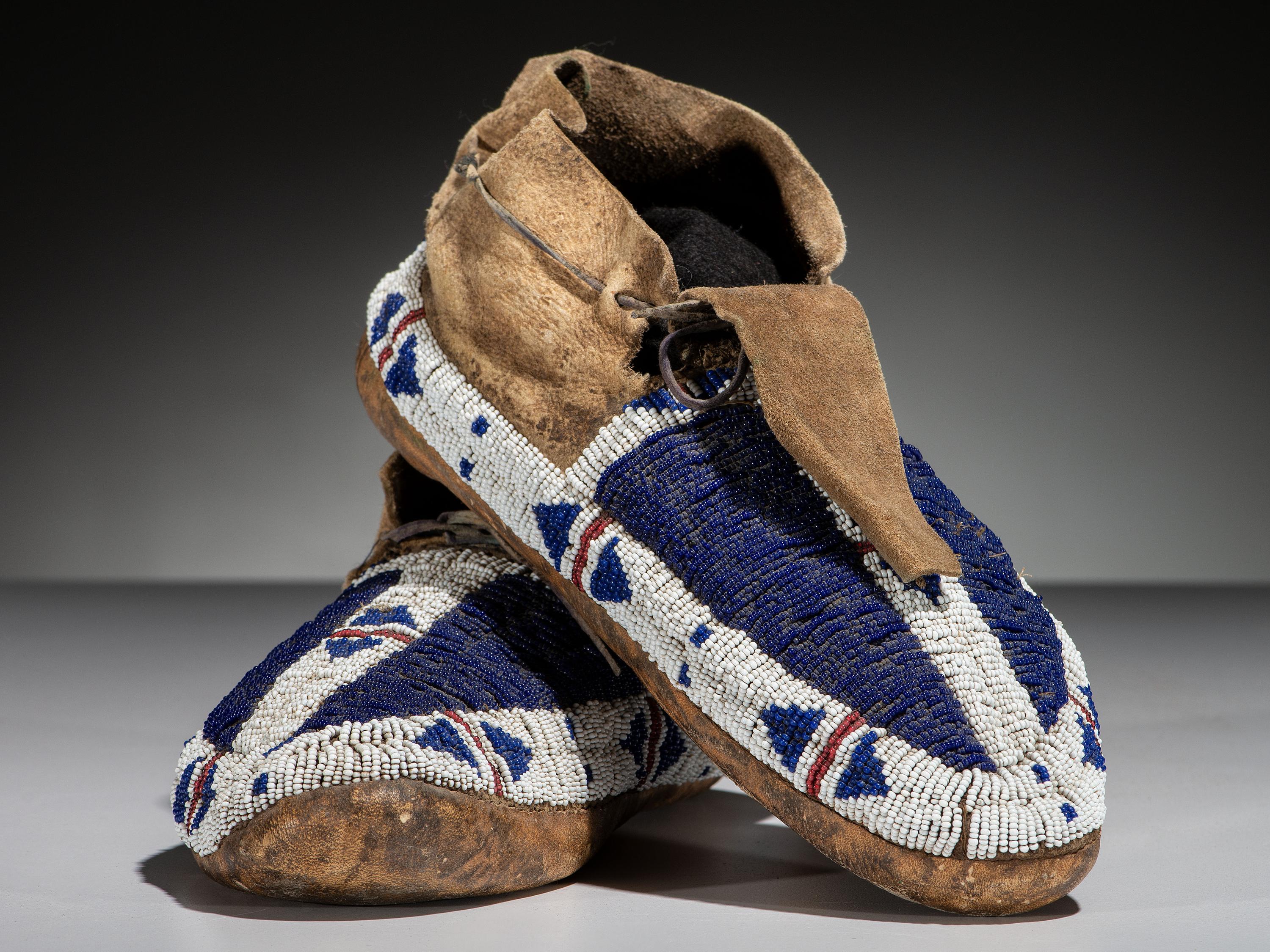 Ute Beaded Buffalo Hide Moccasins