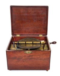 A Symphonium Disk Music Box Height 8 x width 11 5/8 x depth 9 3/4 inches. — LATE 19TH CENTURY