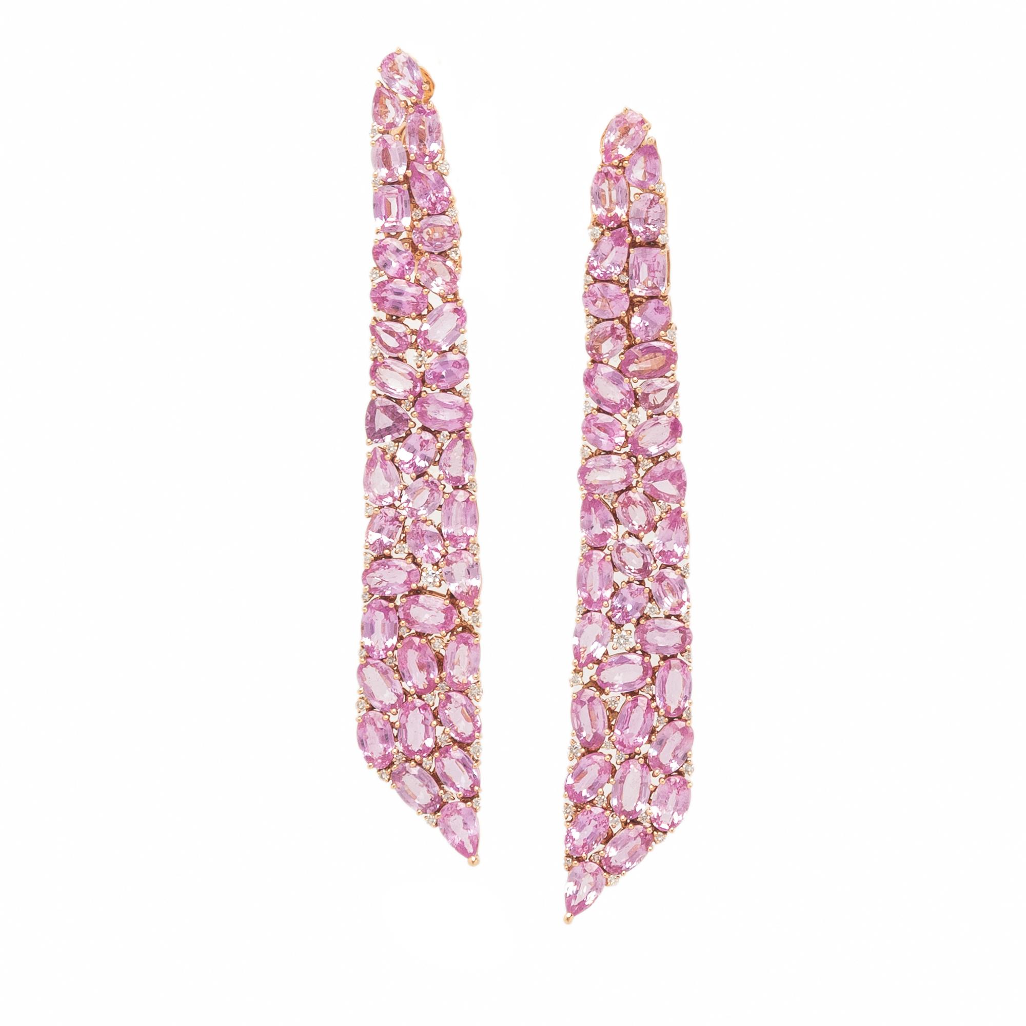 Sutra, Pink Sapphire, Diamond, and Rose Gold Earrings