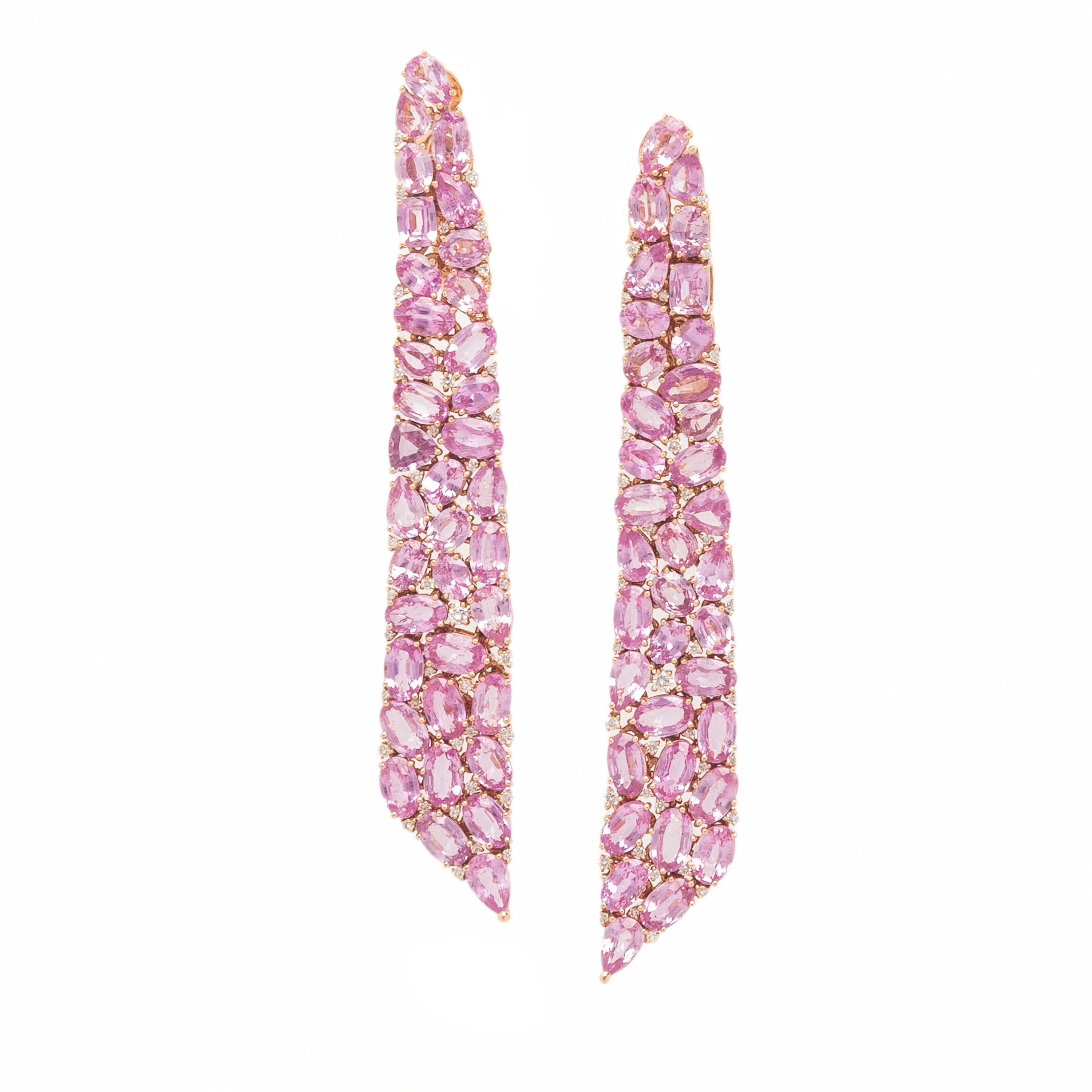 Sutra, Pink Sapphire, Diamond, and Rose Gold Earrings