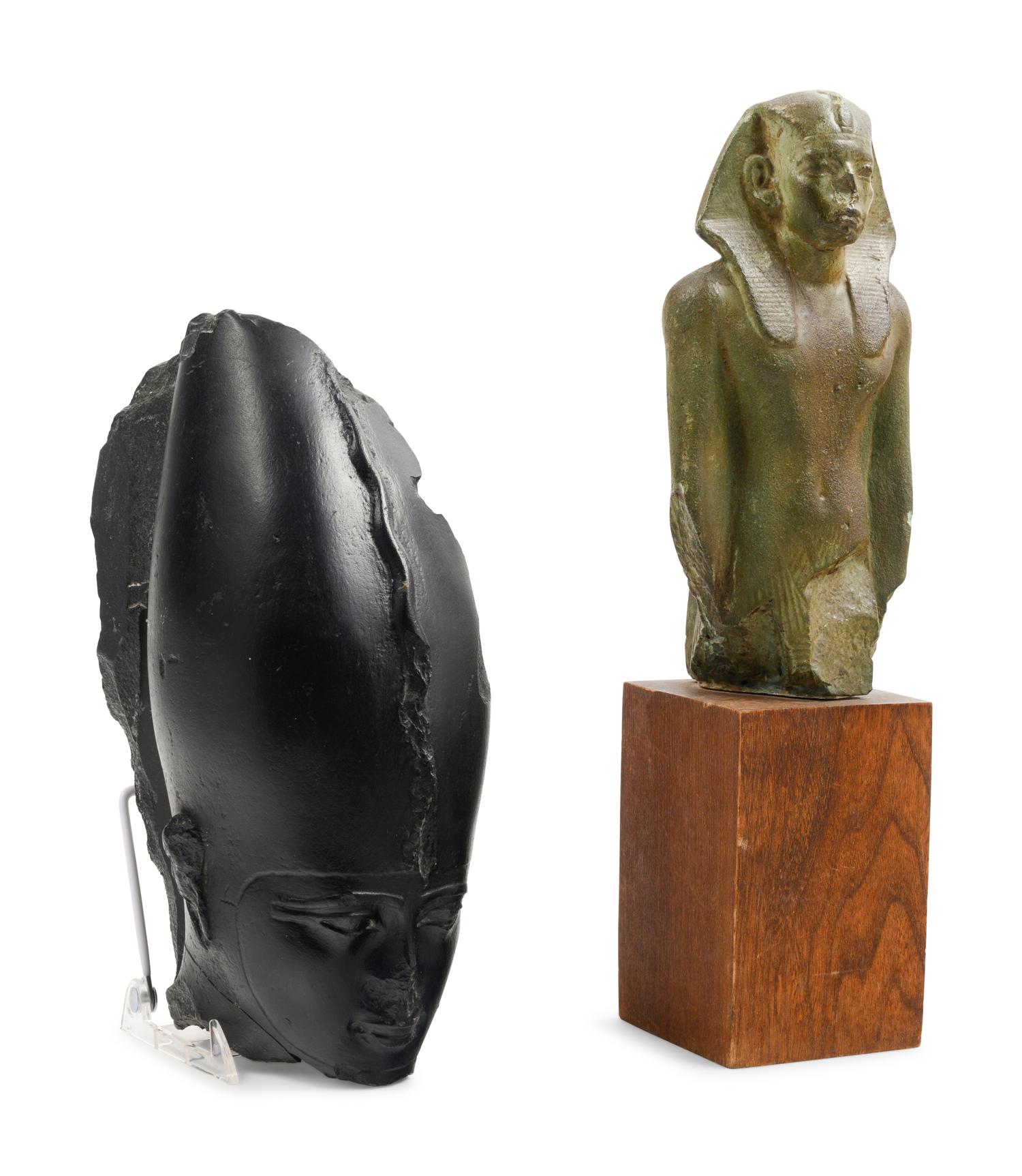 An Egyptian Head of a Pharaoh and a Portrait Statue of a Pharaoh, Both After the Antique