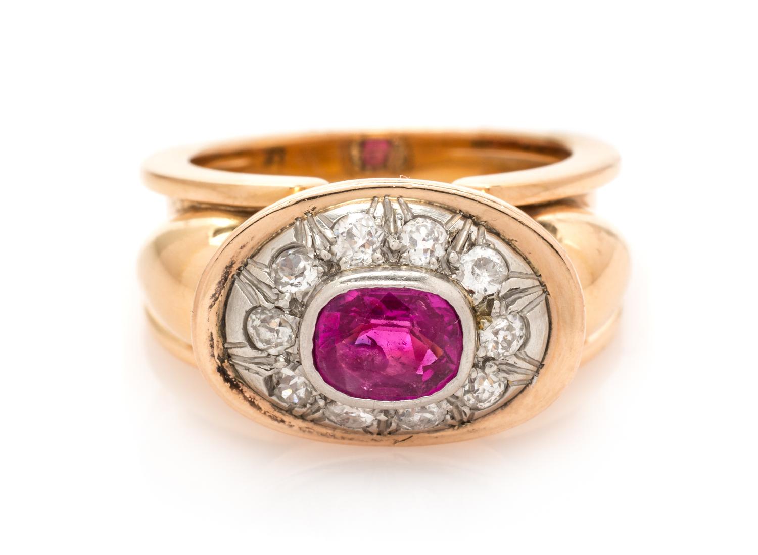 A Retro Rose Gold, Pink Sapphire and Diamond Ring,