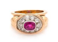 A Retro Rose Gold, Pink Sapphire and Diamond Ring,