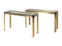 A Pair of Brass and Glass Console Tables Attributed to Mastercraft