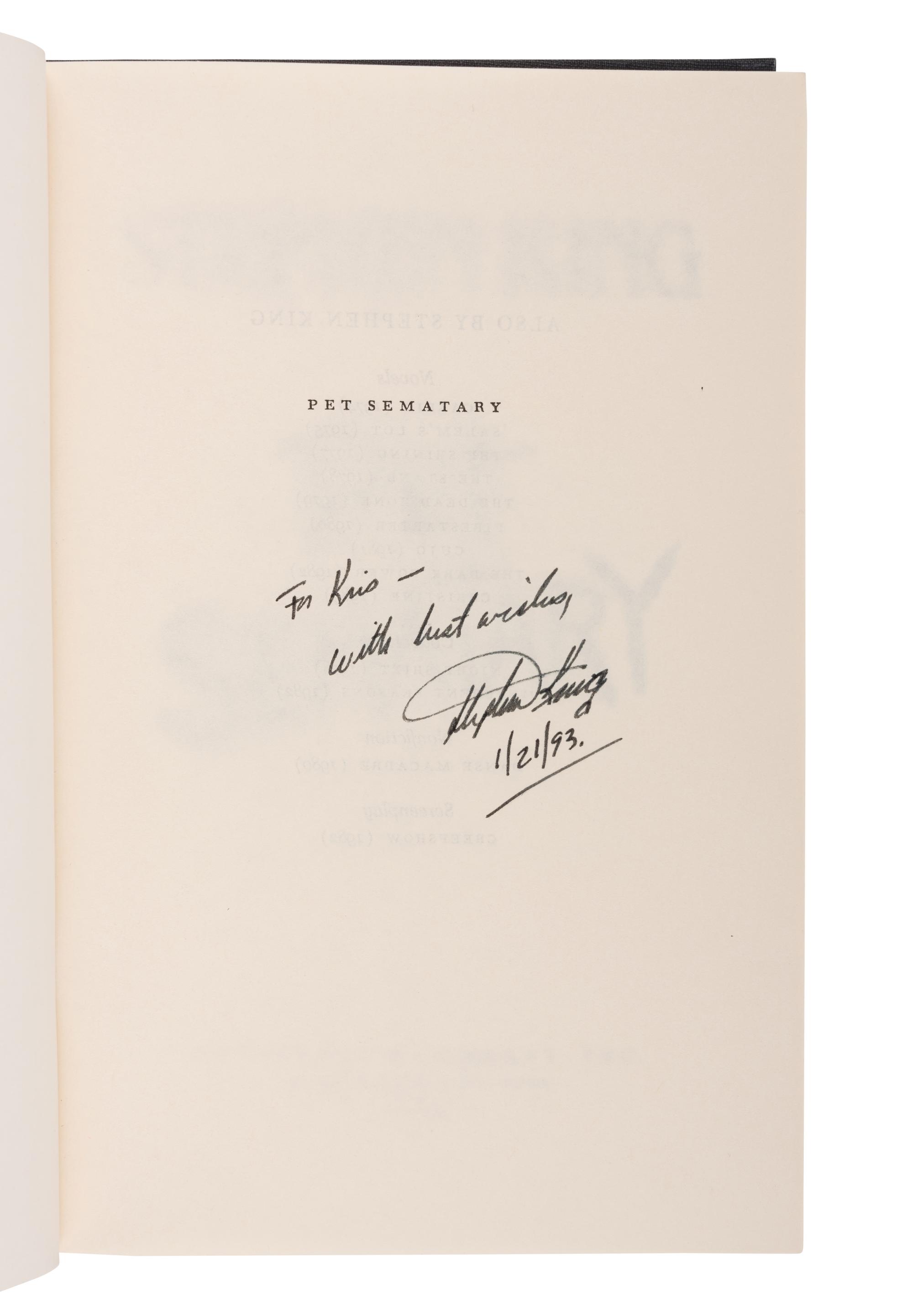 KING, Stephen (b. 1947). Pet Sematary. Garden City: Doubleday & Company, Inc., 1983.