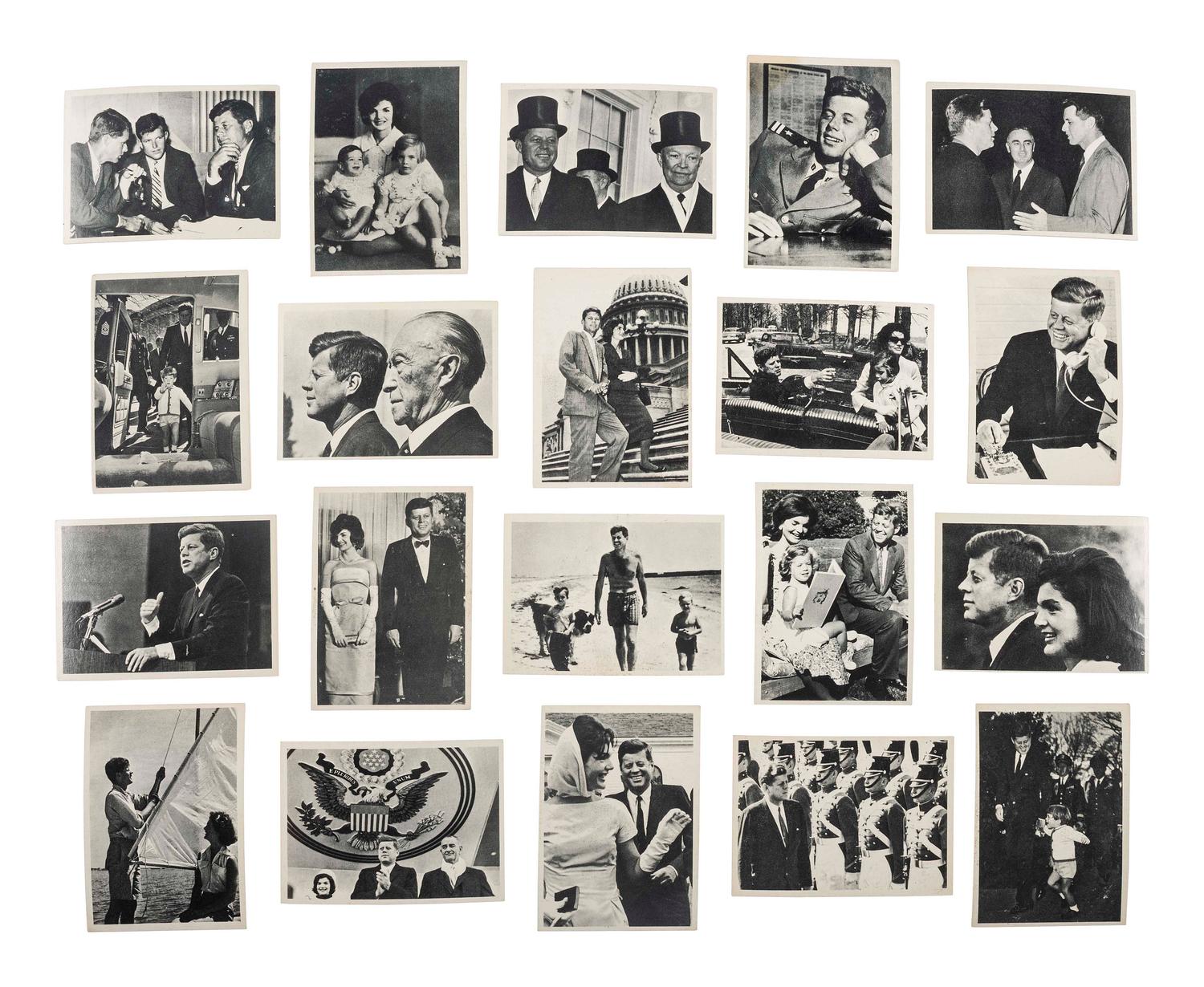 Autographed ephemera from directors, newsmen, Hollywood icons, and other ephemera including John Fitzgerald (1917-1963) Topps collector cards, 1964.