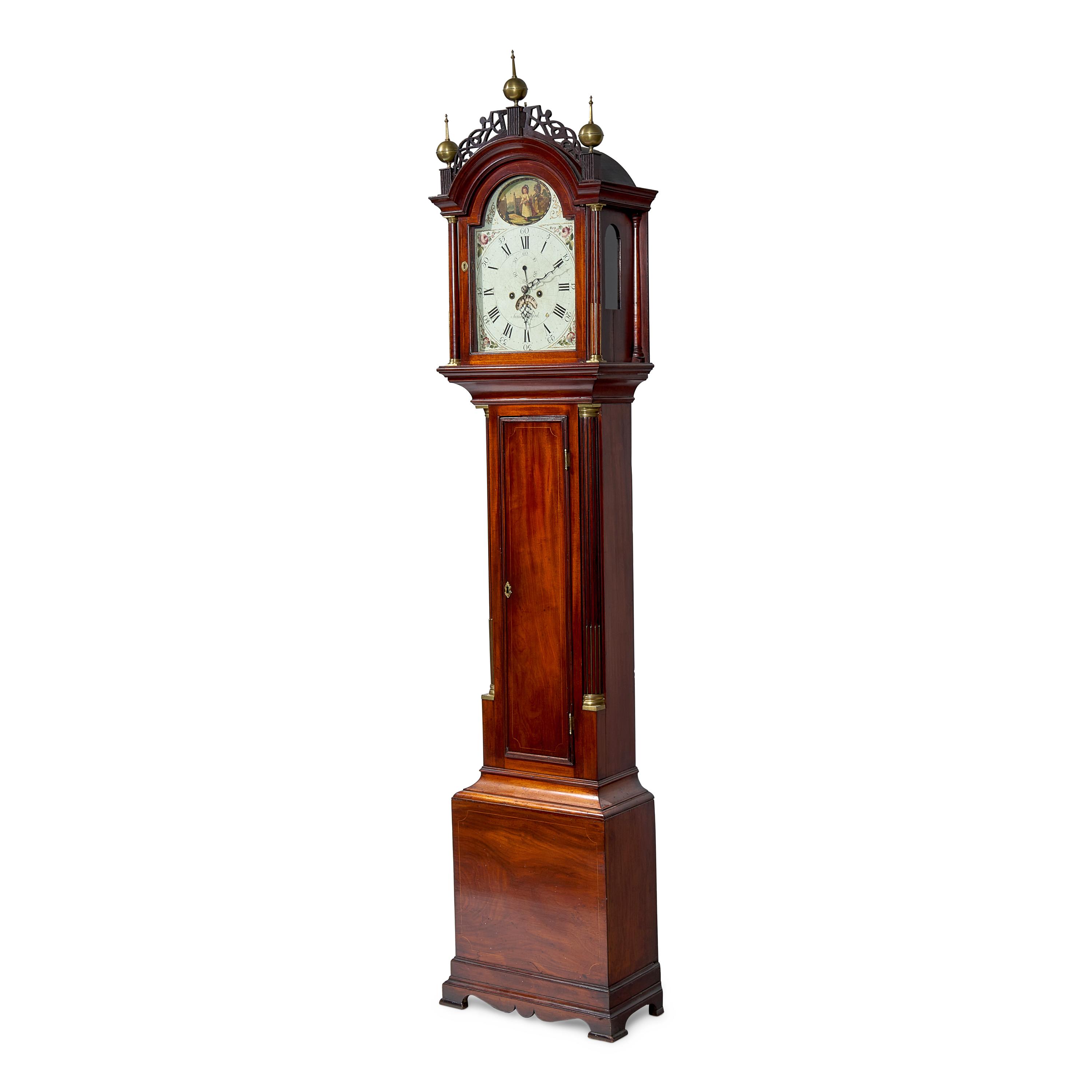 A Federal Brass-Mounted, Inlaid and Pierced Mahogany Tall Case Clock