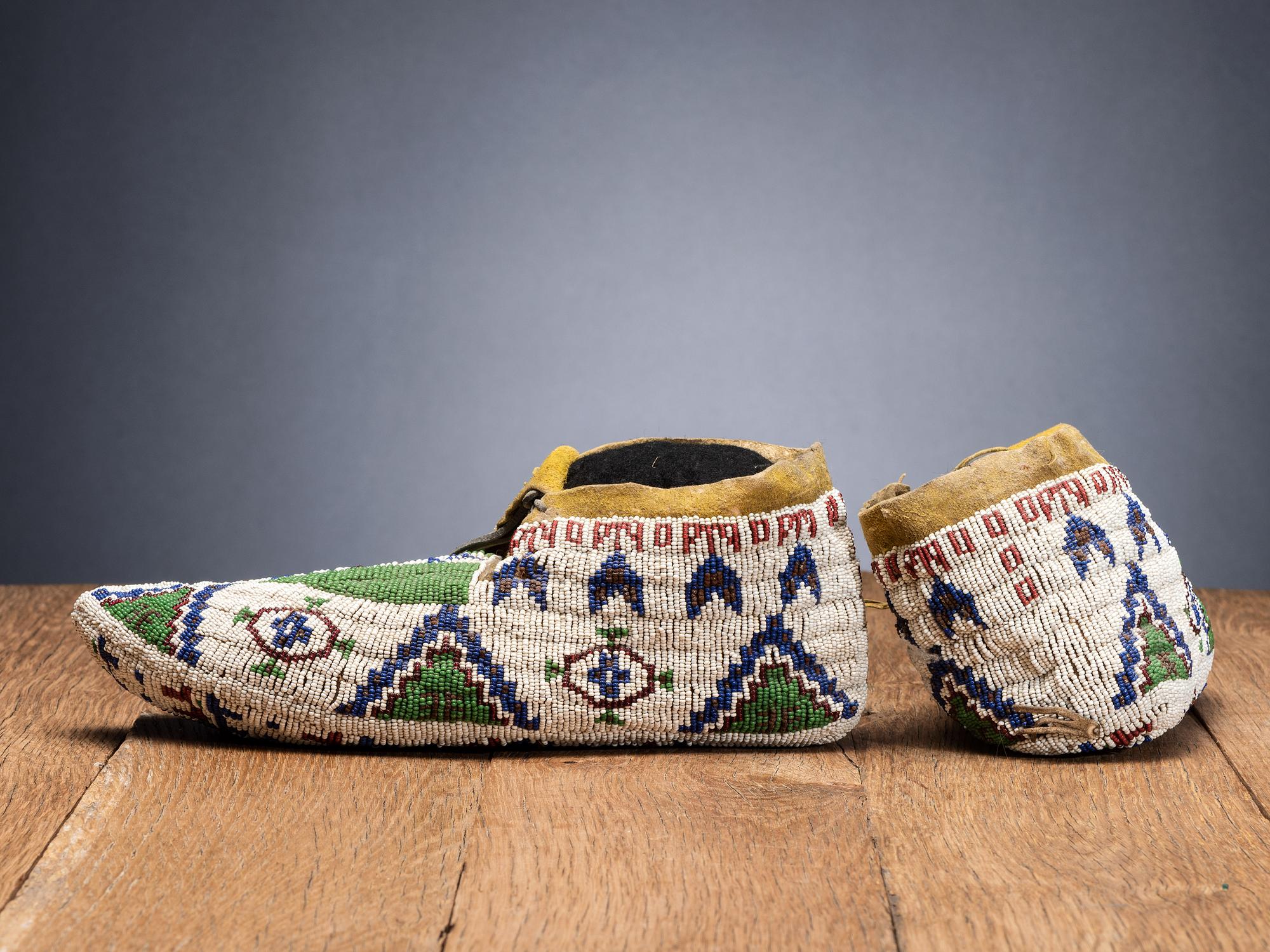 Sioux Fully Beaded Buffalo Hide Moccasins
