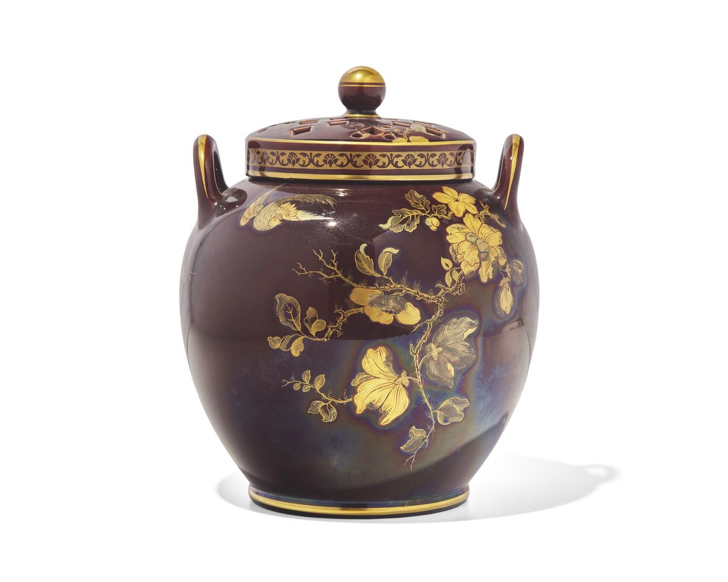 A Wedgwood Glazed and Gilt Decorated Earthenware Covered Potpourri Vase