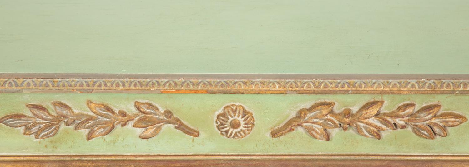 An Italian Louis XVI Style Green-Painted and Parcel Gilt Console Table