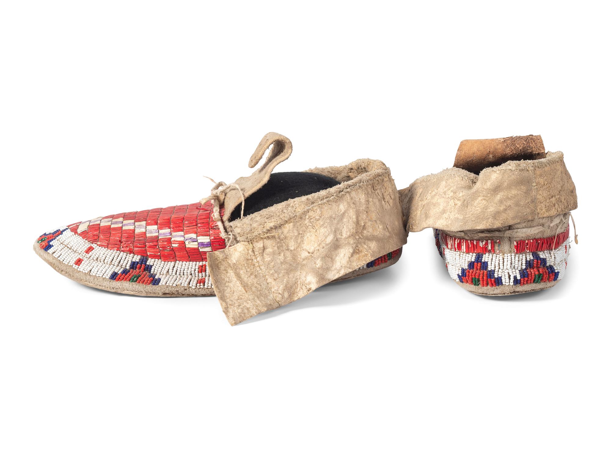 Sioux Quilled and Beaded Hide Moccasins