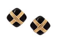 A Pair of Sterling Silver, 14 Karat Gold and Onyx Earrings, Tiffany & Co.,