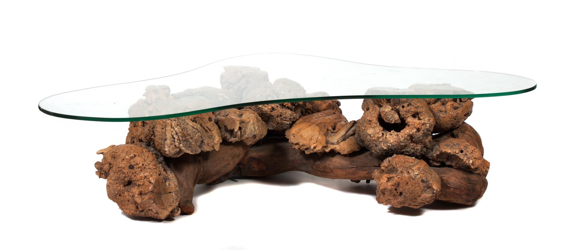 A Driftwood Occasional Table Height 15 1/4 x width 65 x depth 45 inches.