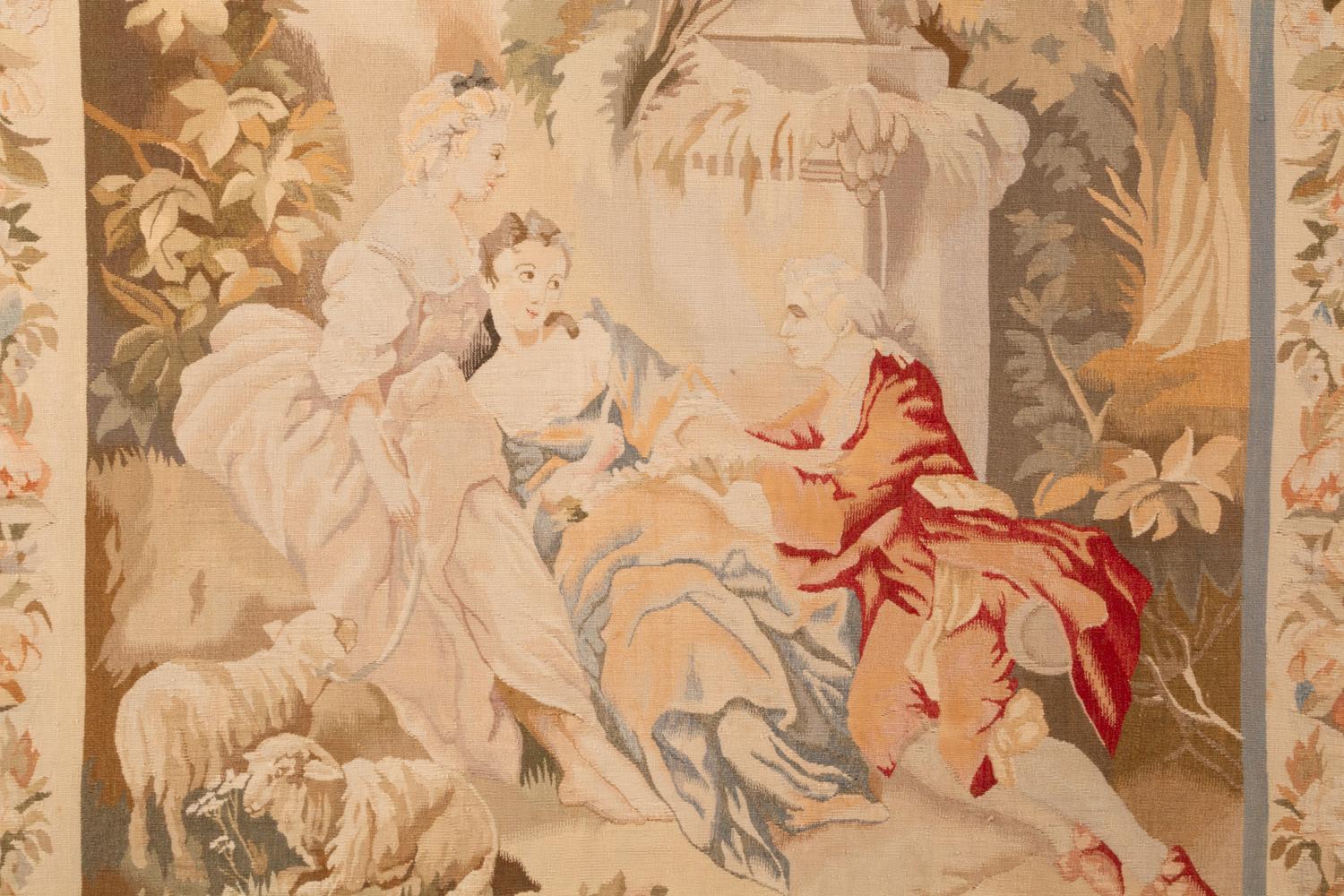 A Pair of Framed Aubusson Style Tapestries