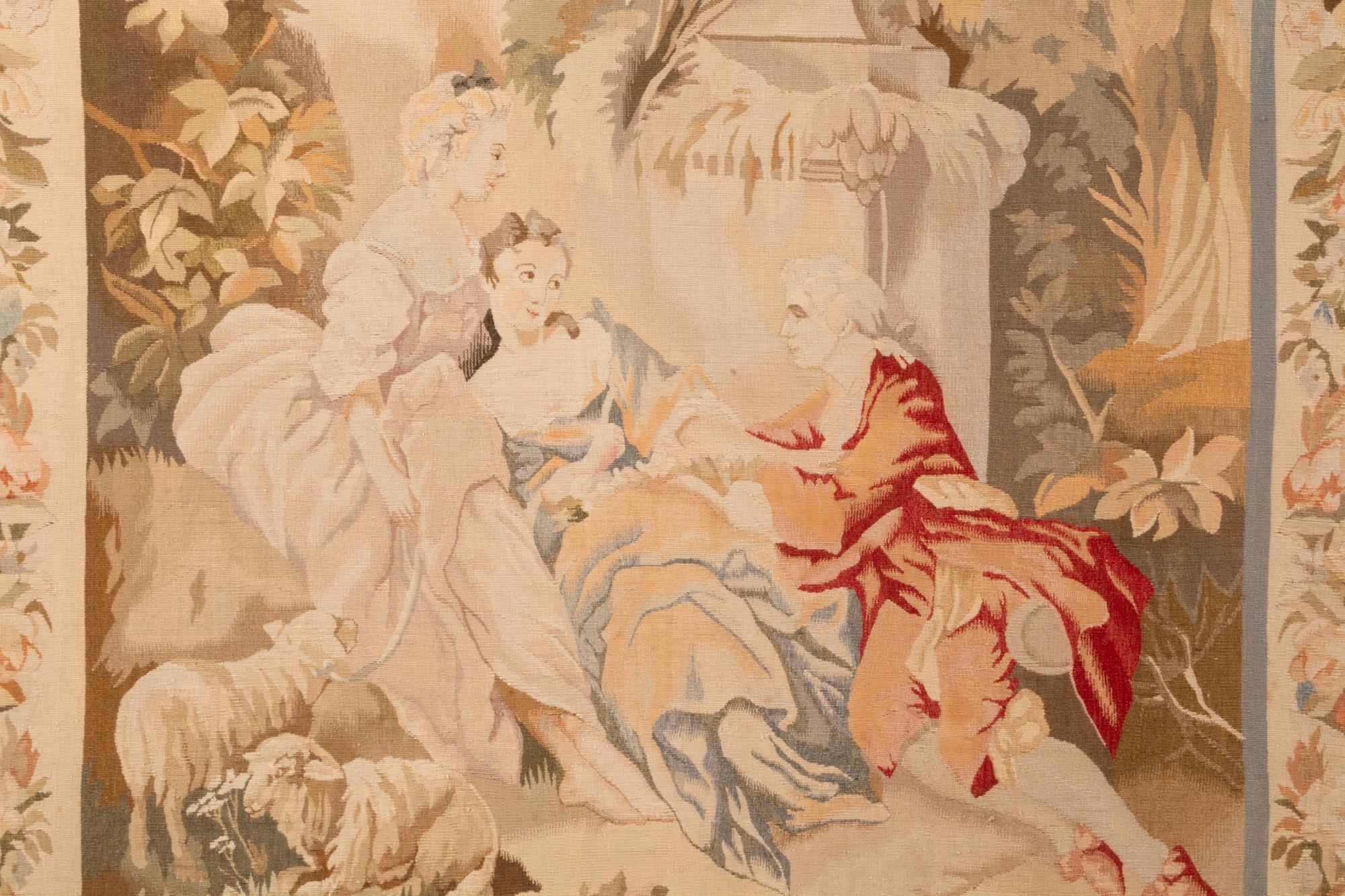 A Pair of Framed Aubusson Style Tapestries
